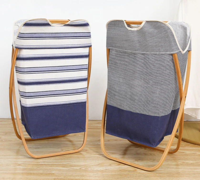 Foldable Fabric Laundry Basket with Wooden Frame