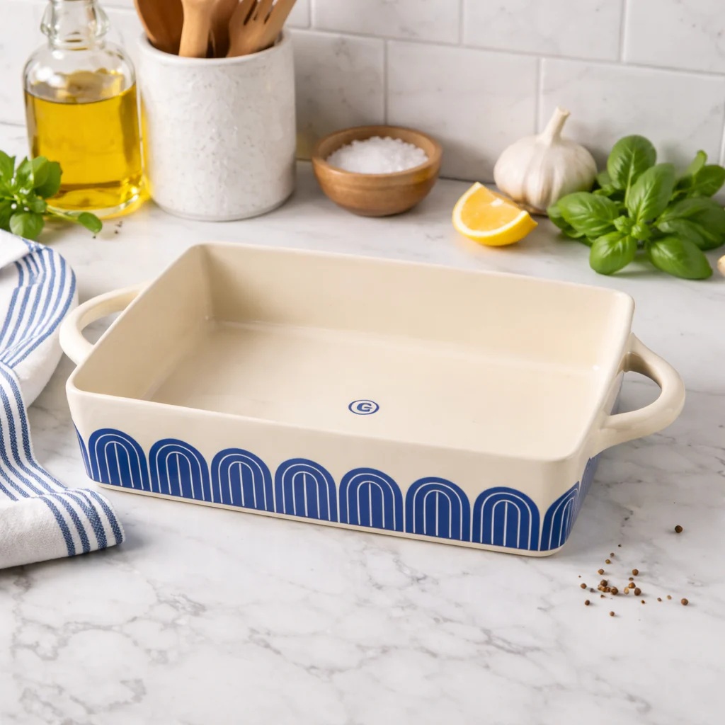 Coral Ceramic Bakeware Dish with Handles