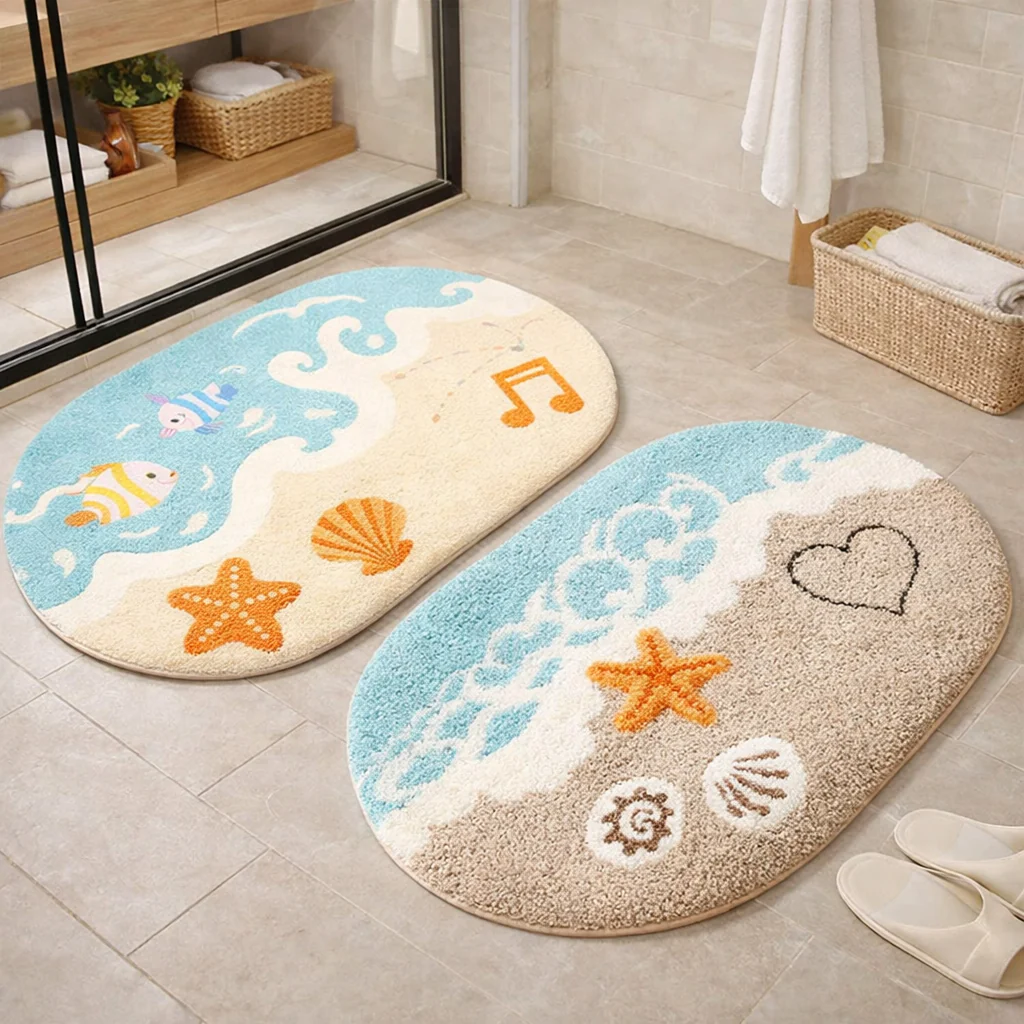 Ocean Beach Theme Oval Bathroom Rug