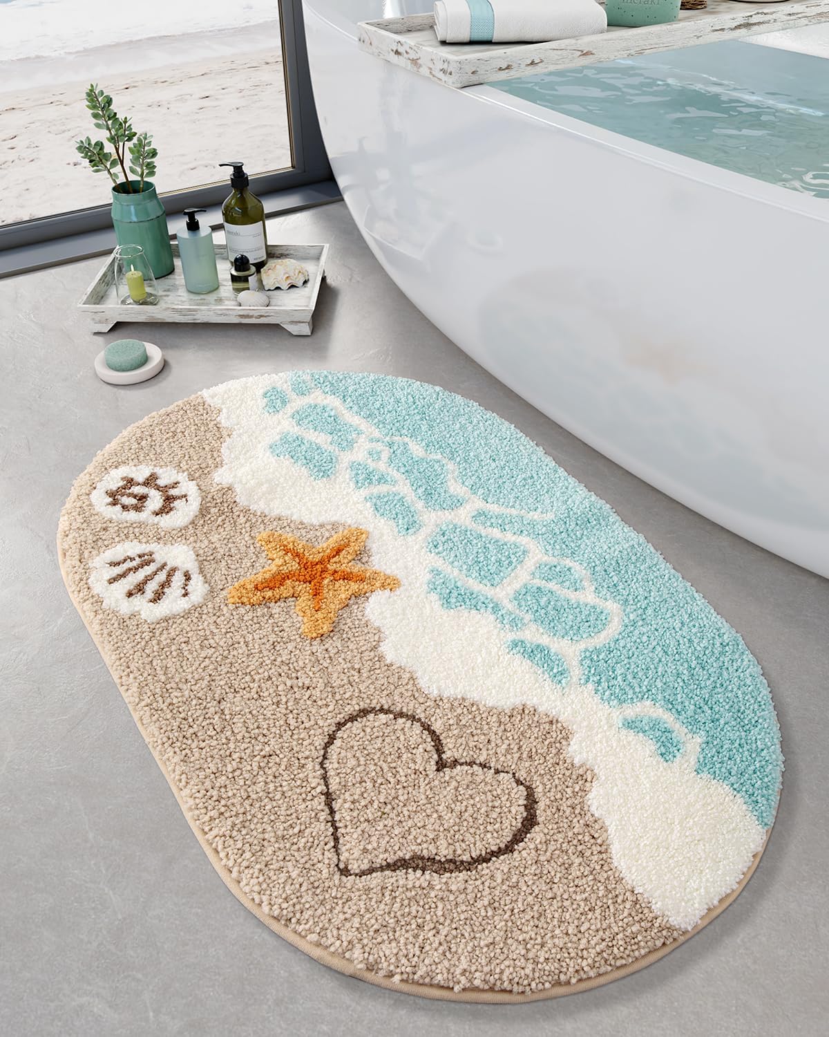 Ocean Beach Theme Oval Bathroom Rug - Image 2