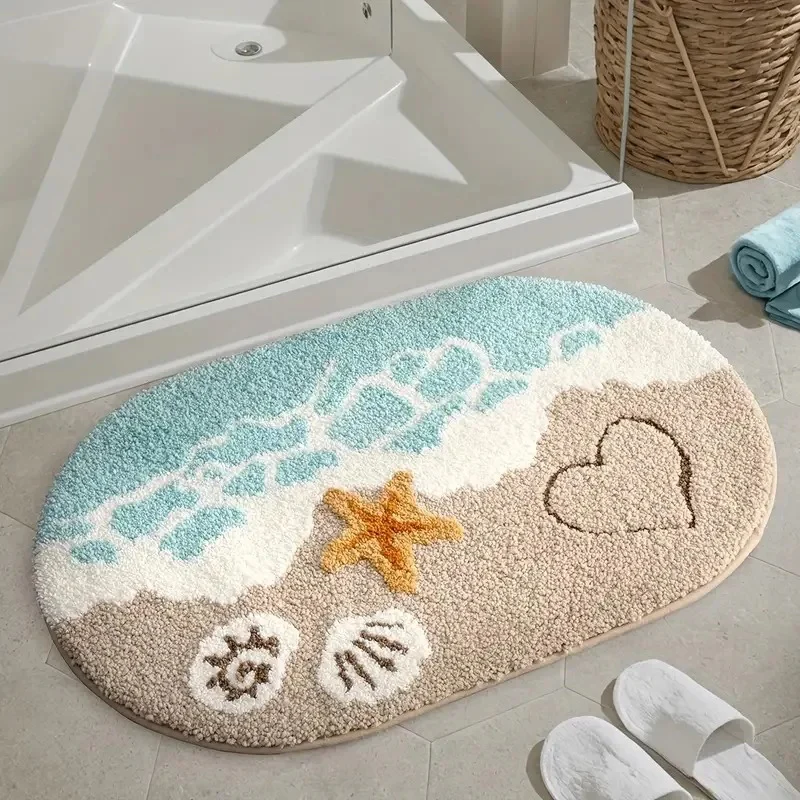 Ocean Beach Theme Oval Bathroom Rug - Image 3