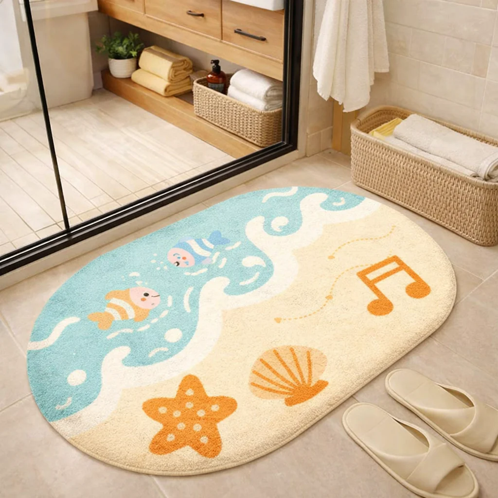 Ocean Beach Theme Oval Bathroom Rug - Image 4