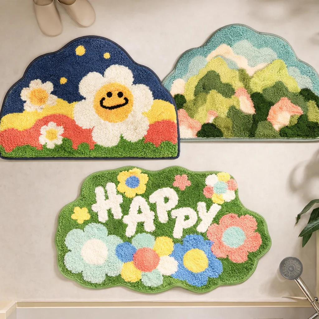 Textured Floral & Landscape Bathroom Rug