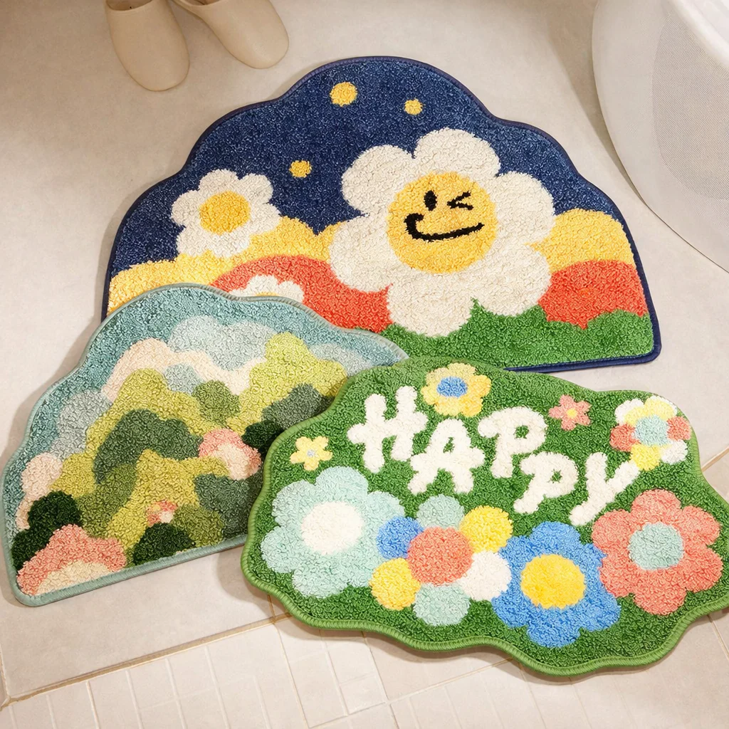 Textured Floral & Landscape Bathroom Rug - Image 6