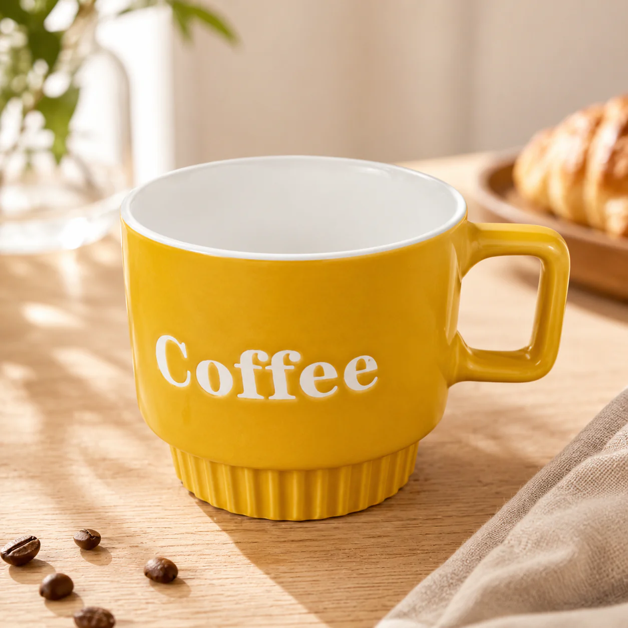 Minimalistic Ribbed Ceramic Coffee Mugs (350ml) - Image 3