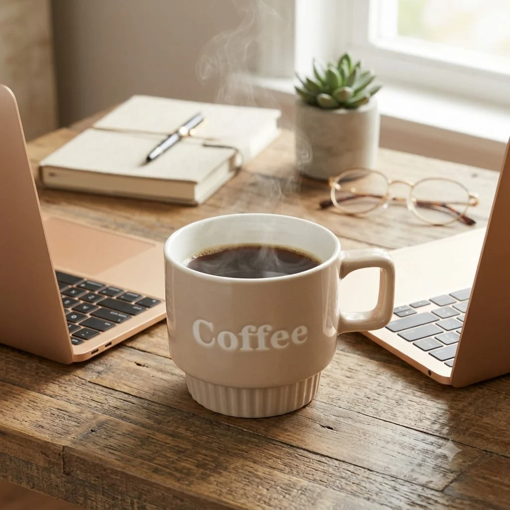 Minimalistic Ribbed Ceramic Coffee Mugs (350ml) - Image 4