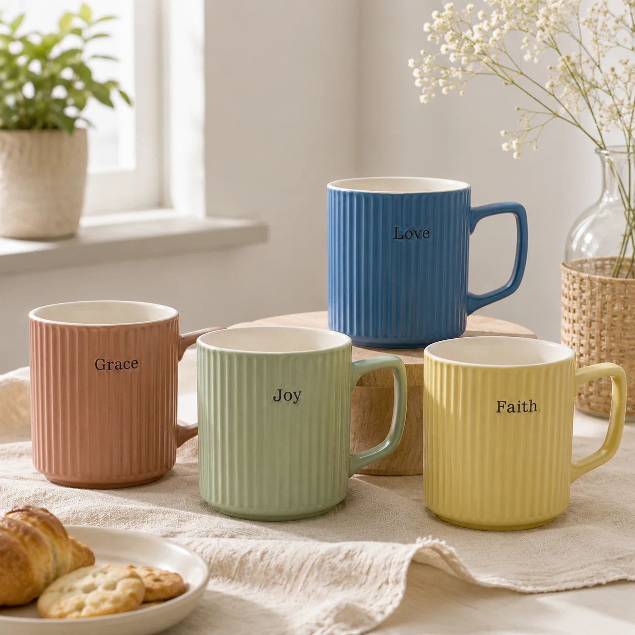 Inspirational Ribbed Ceramic Mugs (400ml)