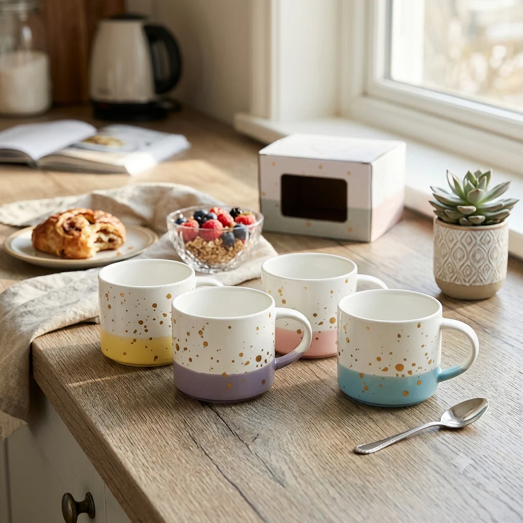 Modern Speckled Ceramic Coffee Mugs (440ml) - Image 2