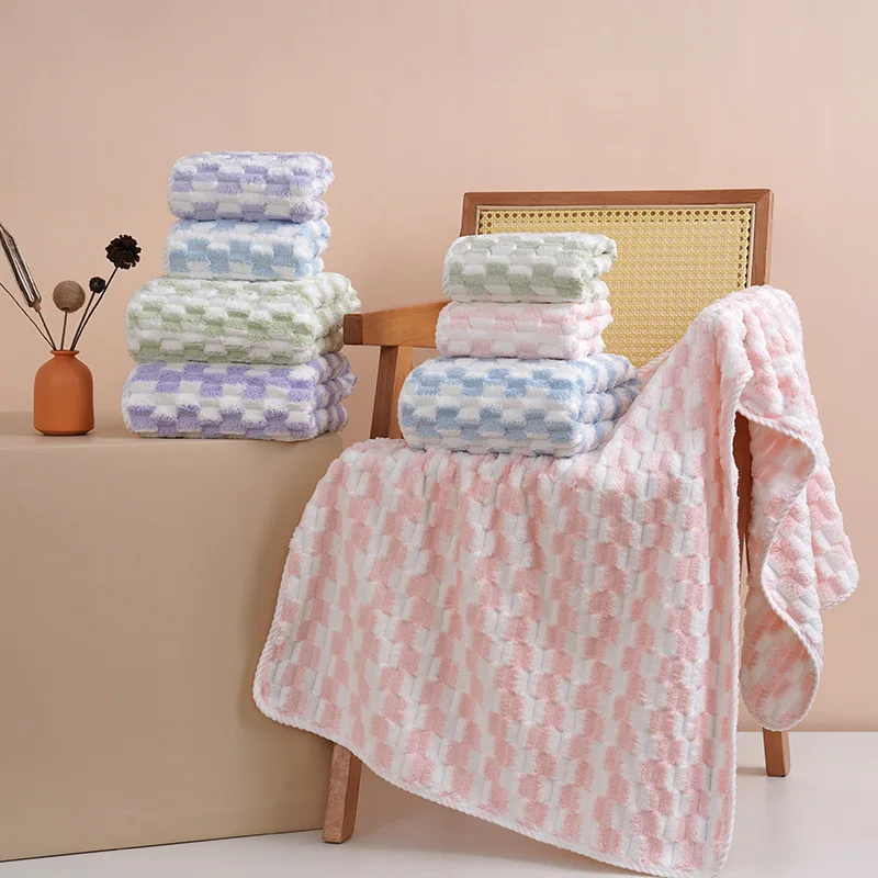 Embossed Checkered Fleece Face & Hand Towel