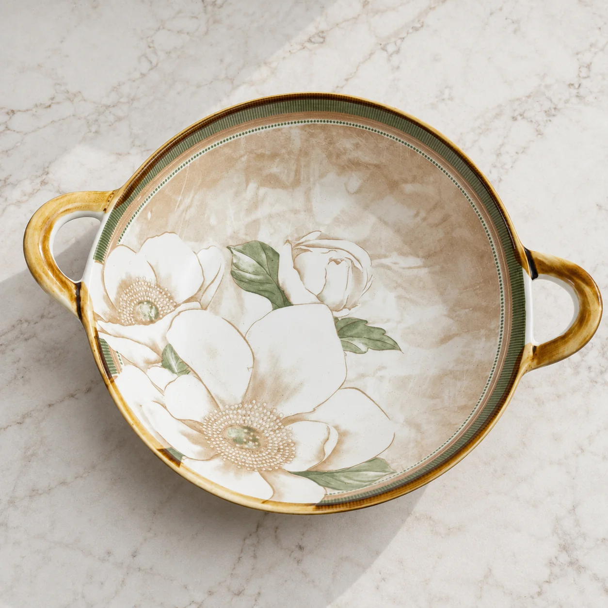 Floral Ceramic Serving Bowl with Handles (500ml) - Image 4