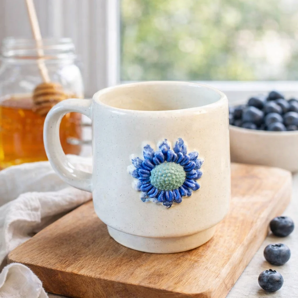 Handmade Ceramic Mug- Blue Sun Stacker