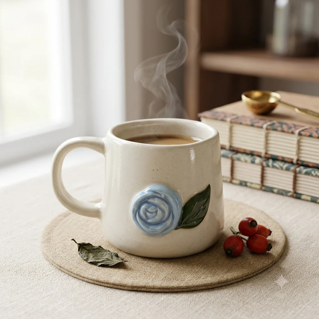 Handmade Ceramic Mug- Midnight Blue Rose