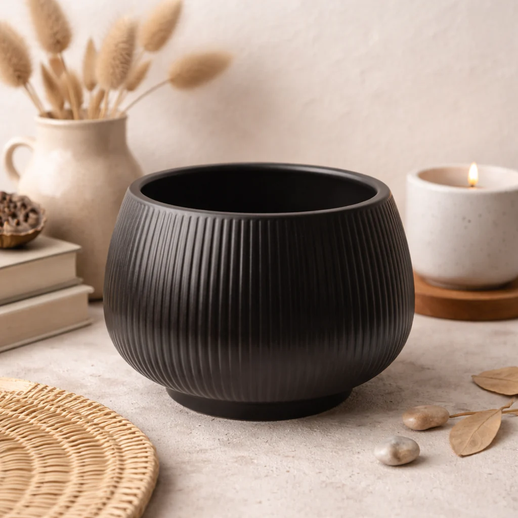 Modern Ribbed Ceramic Planter Pot