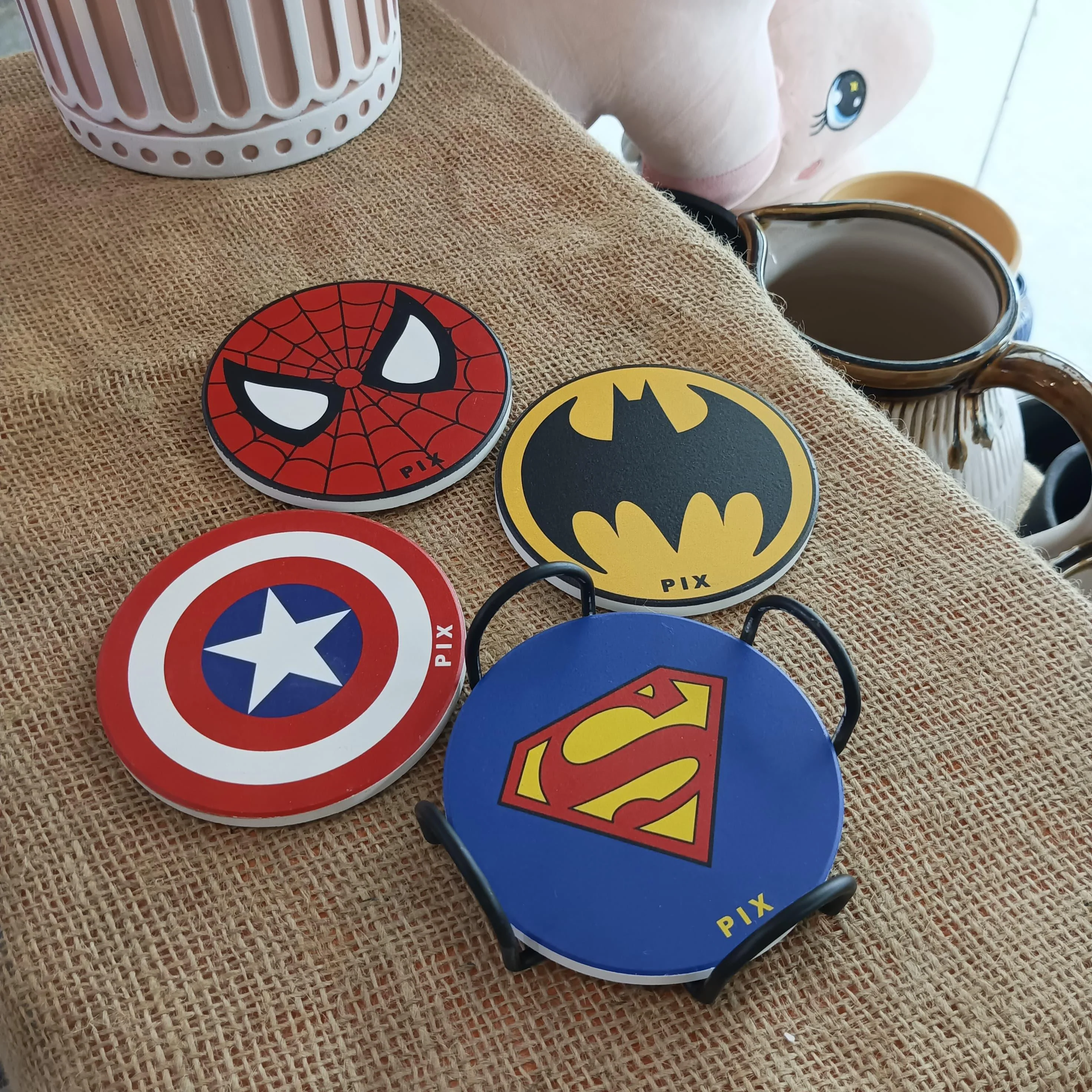 Superhero Porcelain Coasters Set with Metal Rack - Image 2