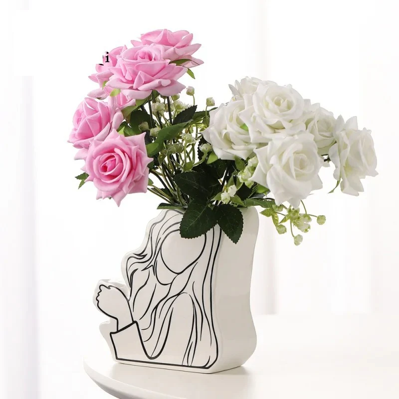 Abstract Line Art Face Ceramic Vase - Image 6