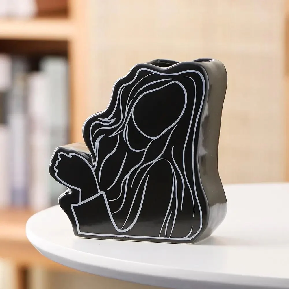 Abstract Line Art Face Ceramic Vase - Image 7