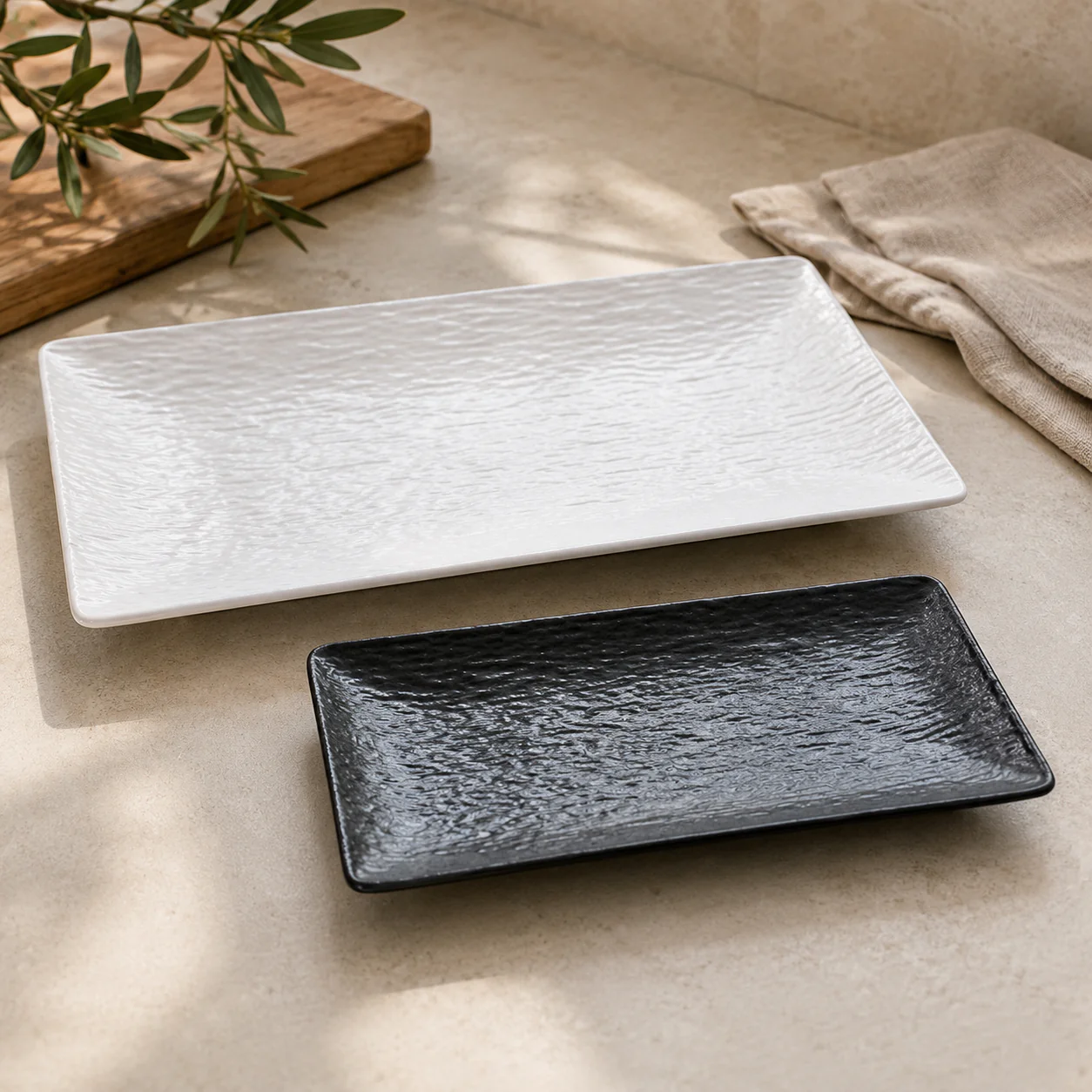 Textured Rectangular Sushi Ceramic Serving Platter
