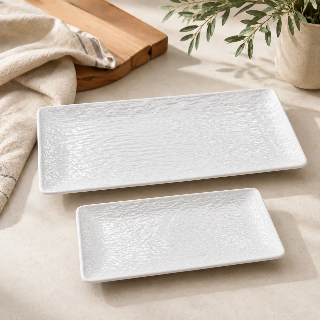 Textured Rectangular Sushi Ceramic Serving Platter - Image 2