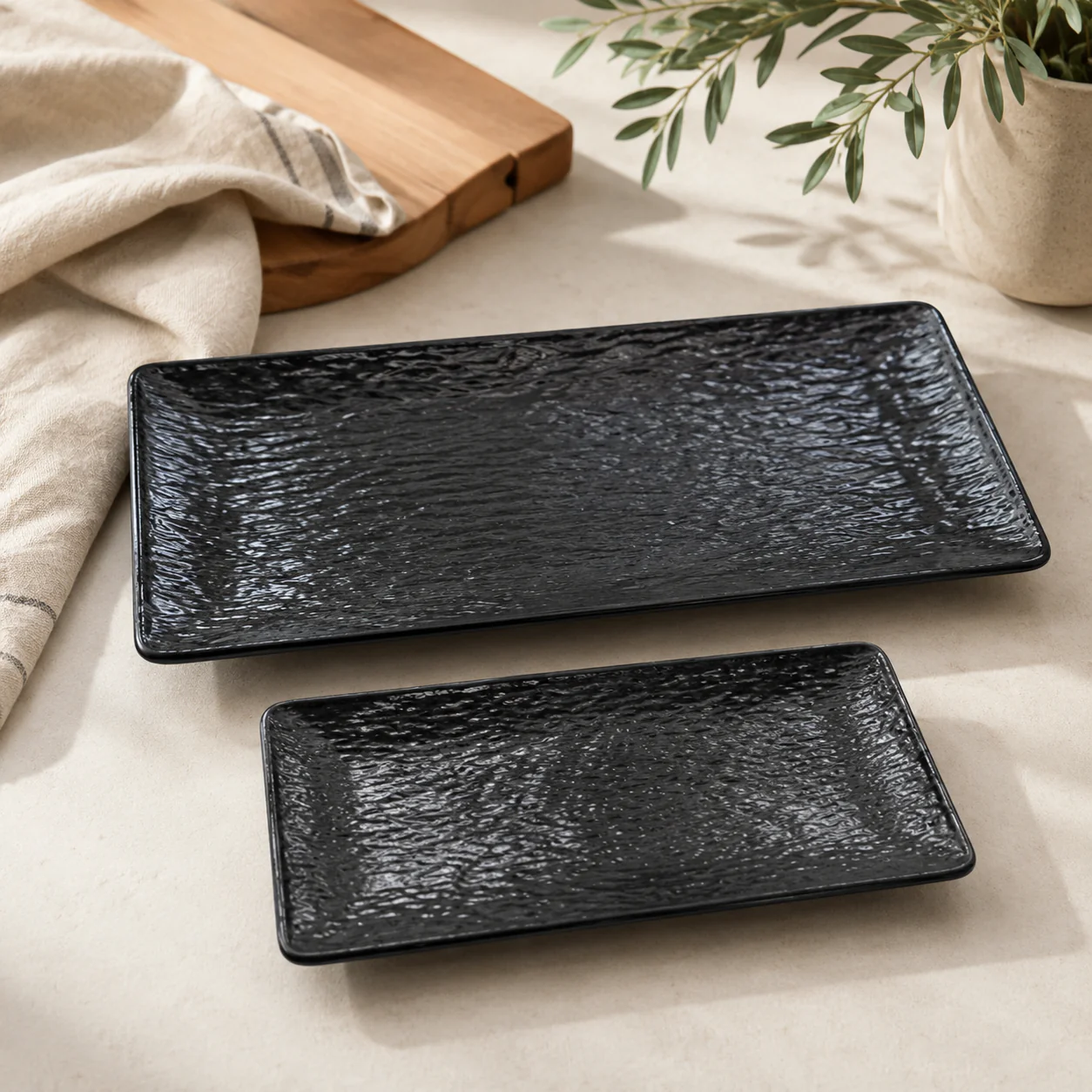 Textured Rectangular Sushi Ceramic Serving Platter - Image 3
