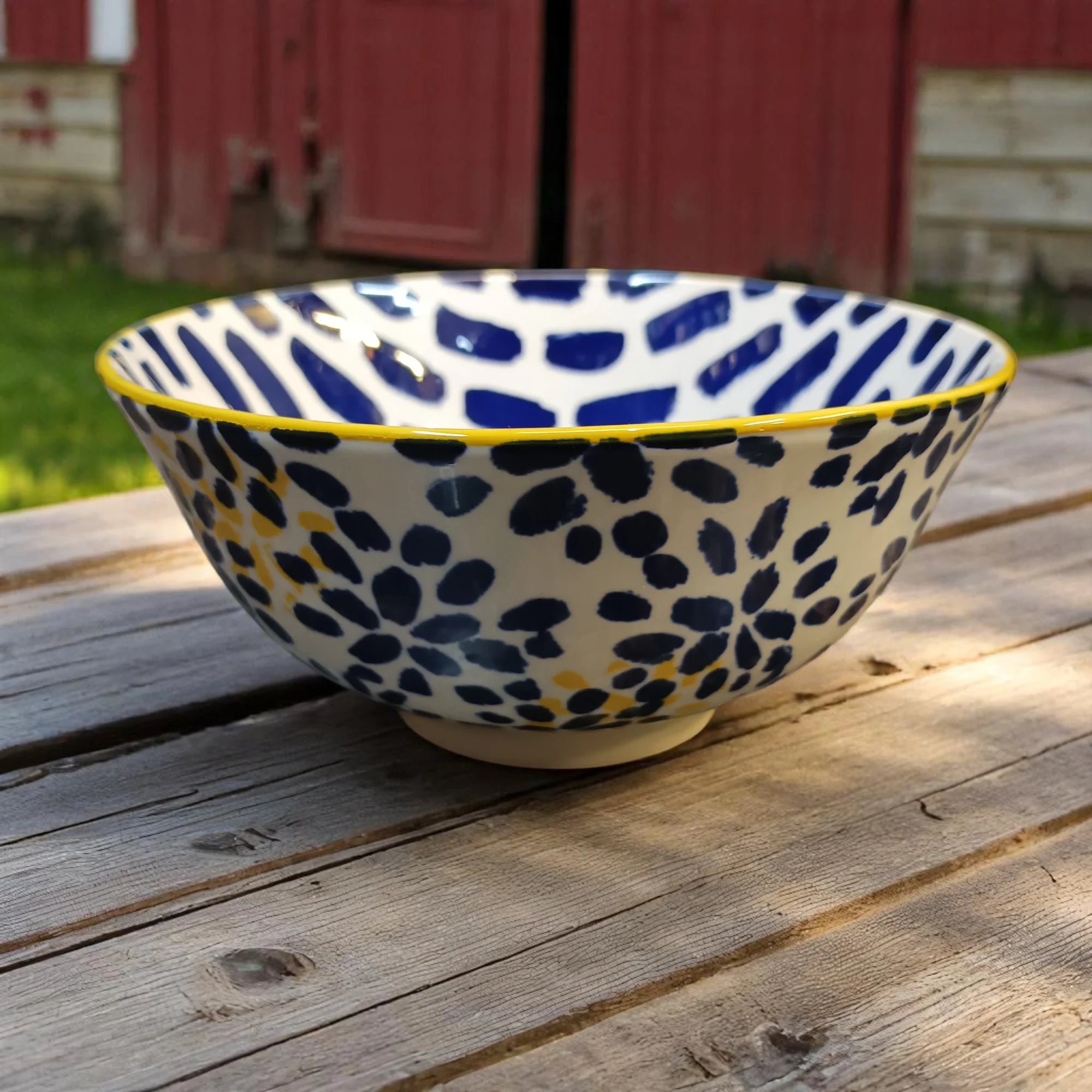 Glossy Blue & Yellow Ceramic Bowl (5.5 Inch)