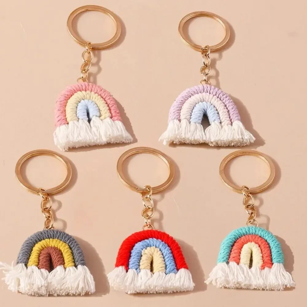 Handmade Rainbow Macrame Keychain with Tassel Fringe