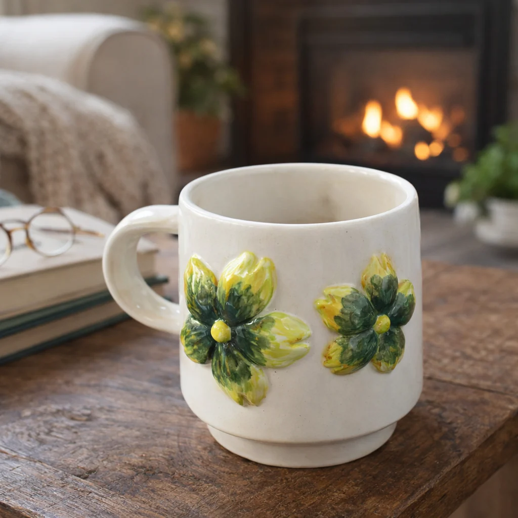 Handmade Ceramic Mug- 3D Flowers