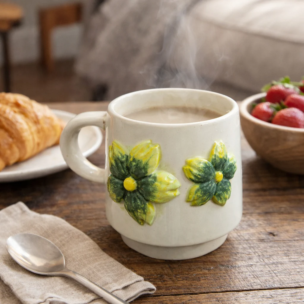 Handmade Ceramic Mug- 3D Flowers - Image 2