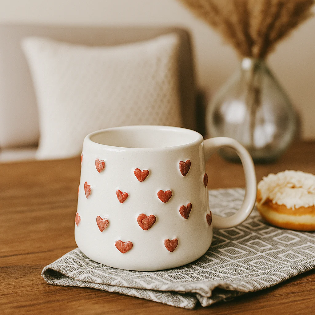 Handmade Ceramic Mug- Speckled Hearts