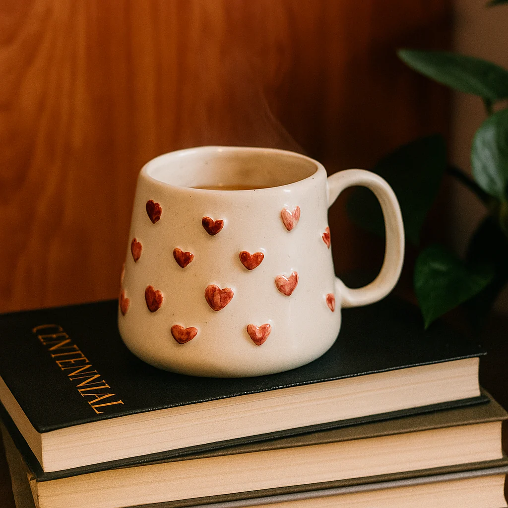 Handmade Ceramic Mug- Speckled Hearts - Image 2